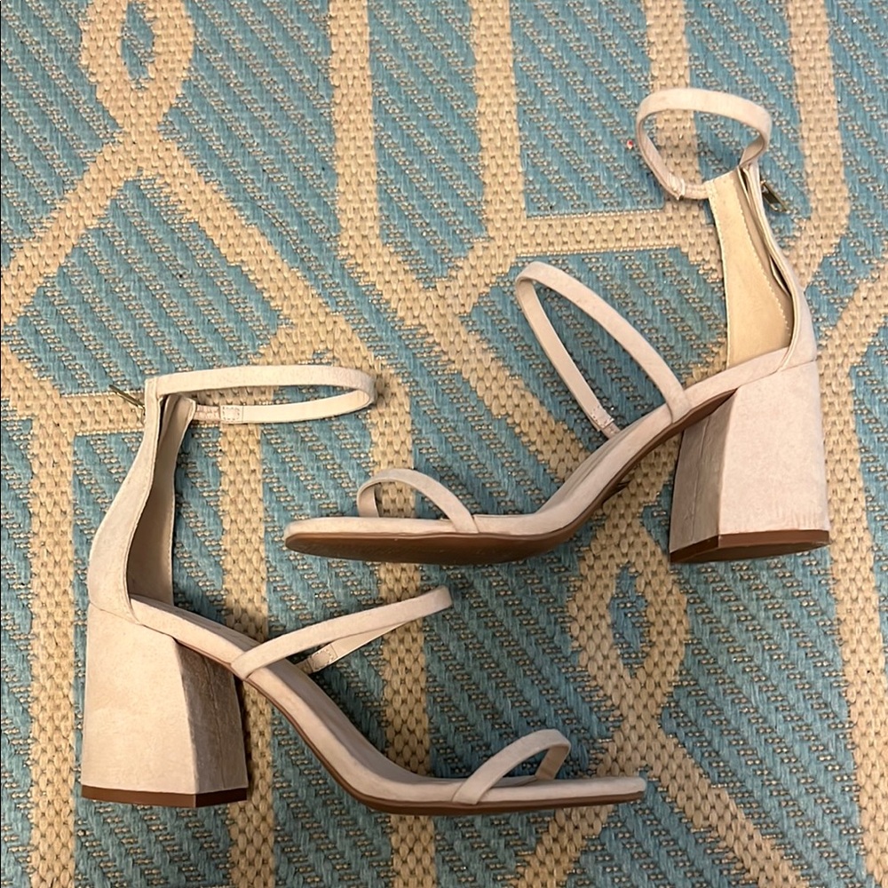 Cream Block Heel Strappy Sandals